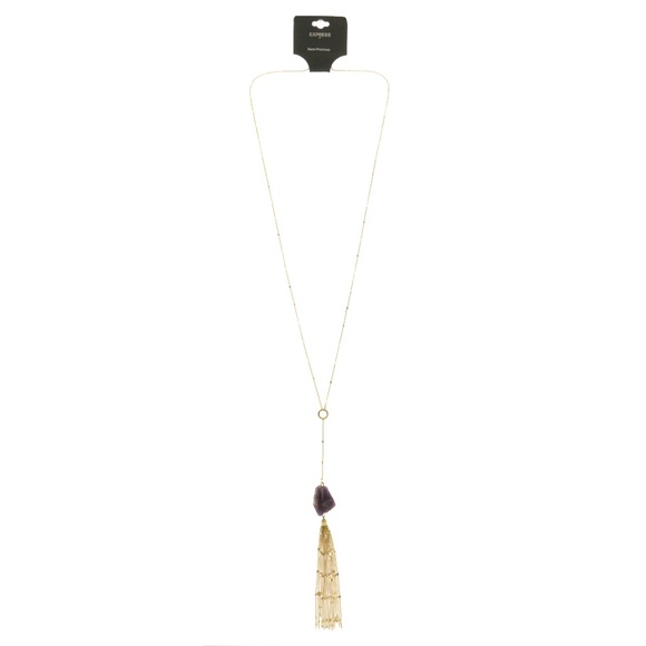 Express Jewelry - Semi-Precious Tassel Long-Necklace Gold/Purple NWT